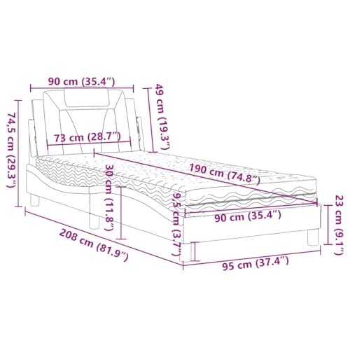 Imagen Cama vidaxl con colchon y somier individual base curvada de cuero sintetico