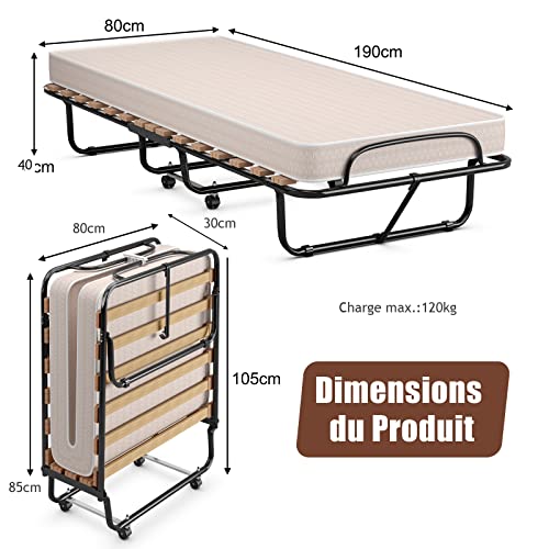 Imagen Cama plegable goplus con colchon viscoelastico de 10cmideal para invitados