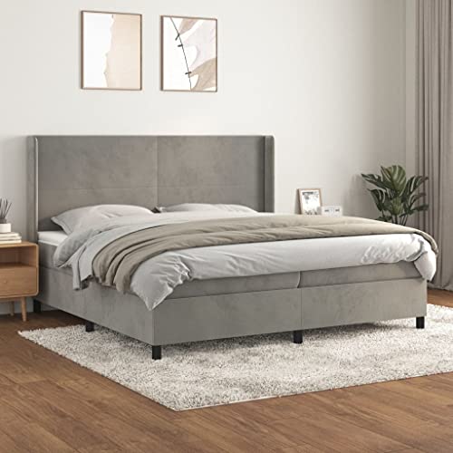 Imagen Despierta renovado en la lujosa cama box spring terciopelo gris claro 200x200 cm