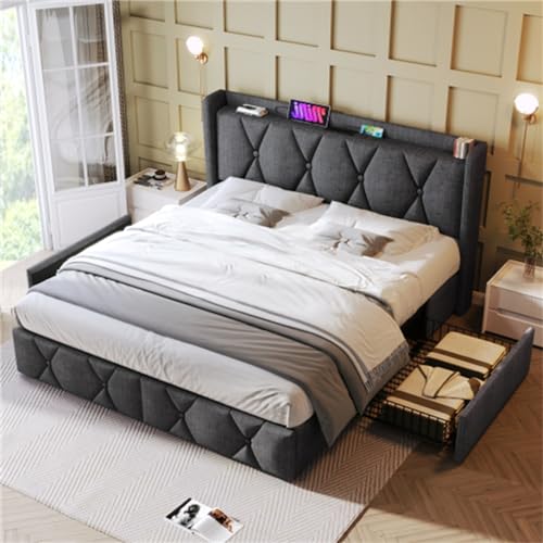 Imagen Cama doble elegante y funcional con usb integrado y almacenaje