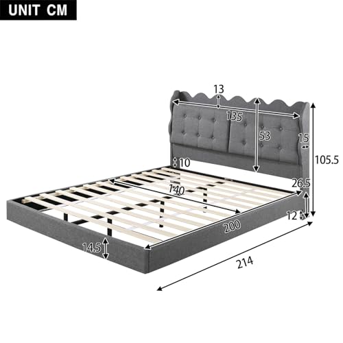 Imagen Cama doble tapizada 140x200 con luces led y usb ideal para invitados en gris