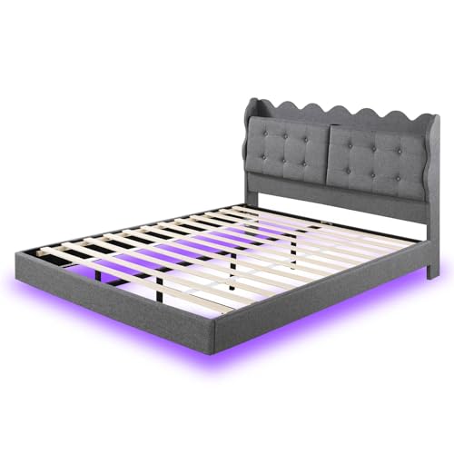 Imagen Cama doble tapizada 140x200 con luces led y usb ideal para invitados en gris