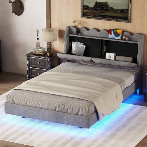 Imagen Cama doble tapizada 140x200 con luces led y usb ideal para invitados en gris