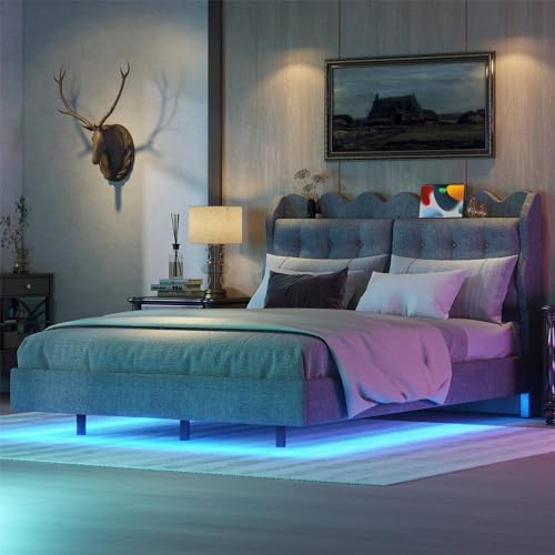 Imagen Cama doble tapizada 140x200 con luces led y usb ideal para invitados en gris