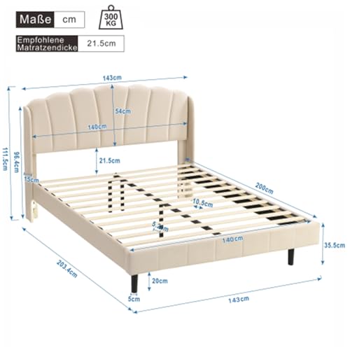 Imagen Siente la magia cama tapizada con luces led y cabecero de madera 140x200cm - beige