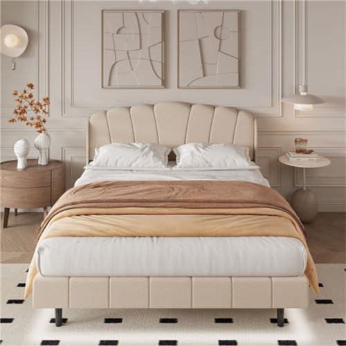 Imagen Siente la magia cama tapizada con luces led y cabecero de madera 140x200cm - beige