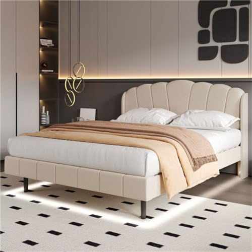 Imagen Siente la magia cama tapizada con luces led y cabecero de madera 140x200cm - beige