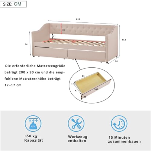 Imagen Cama infantil sofa beige con almacenamiento ideal para adolescentes y niños