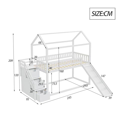 Imagen Cama alta para niños con tobogan y escalera de almacenamiento