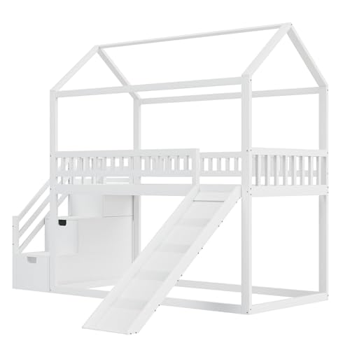 Imagen Cama alta para niños con tobogan y escalera de almacenamiento