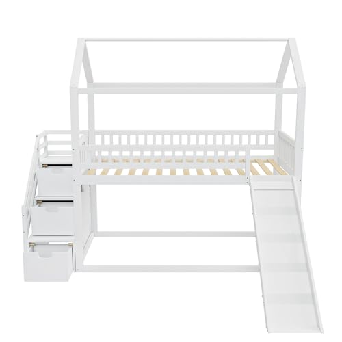 Imagen Cama alta para niños con tobogan y escalera de almacenamiento