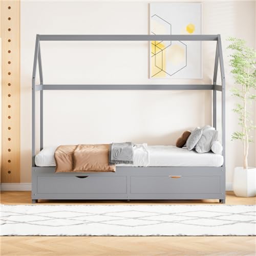 Imagen Cama infantil casita extensible con almacenamiento - gris