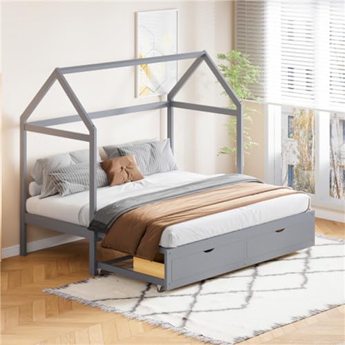 Imagen Cama infantil casita extensible con almacenamiento - gris