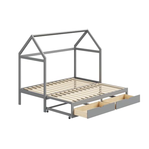 Imagen Cama infantil casita extensible con almacenamiento - gris