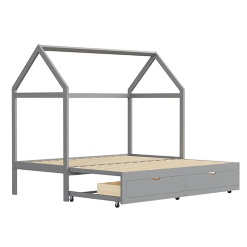 Imagen Cama infantil casita extensible con almacenamiento - gris