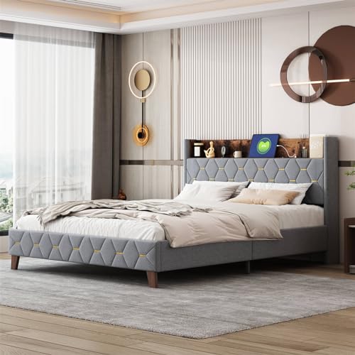 Imagen Cama doble con almacenamiento y cargador usb ideal para adultos y adolescentes en color gris