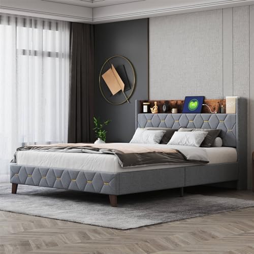 Imagen Cama doble con almacenamiento y cargador usb ideal para adultos y adolescentes en color gris