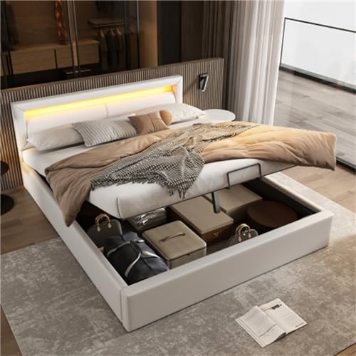 Imagen Cama contemporanea con led y almacenamiento