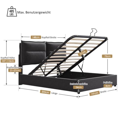 Imagen Cama doble hidraulica 140x200 cm estilo y comodidad en negro incluye colchon