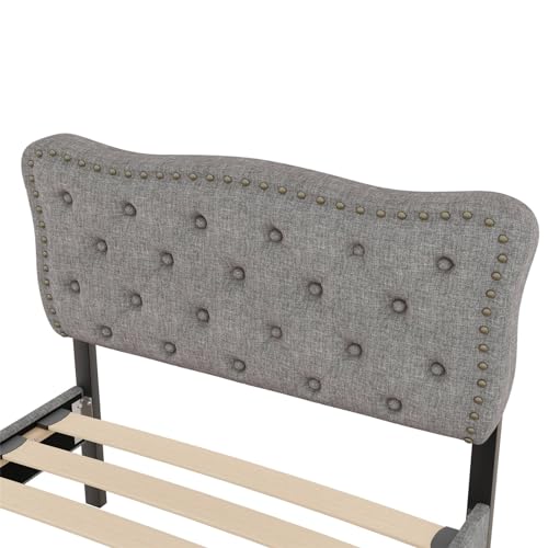 Imagen Cama tapizada con cabecera ajustable y cajones de almacenamiento - diseño elegante en gris ideal para adultos y adolescentes