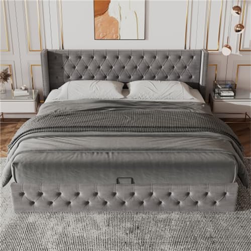 Imagen Cama doble tapizada con almacenamiento elegancia y funcionalidad