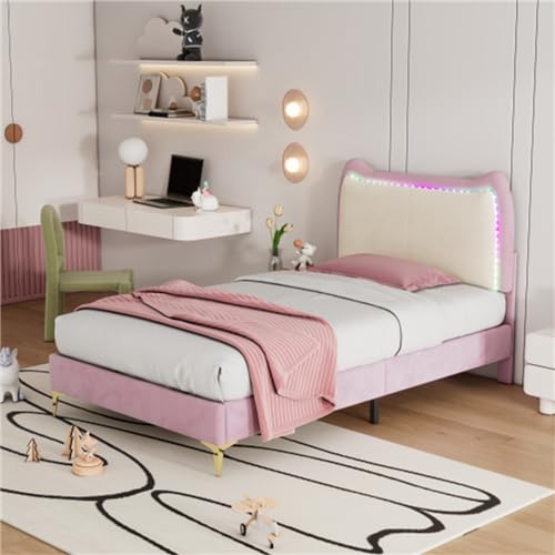 Imagen Cama infantil animal led rosa y blanco 90x200 cm diversion y lujo