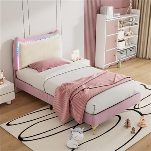 Imagen Cama infantil animal led rosa y blanco 90x200 cm diversion y lujo