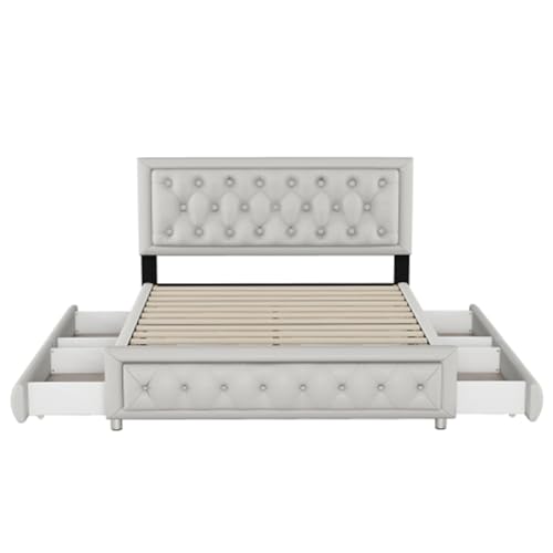 Imagen Cama tapizada con almacenamiento y cabecera ajustable diseño elegante en pu gris para dormitorios modernos