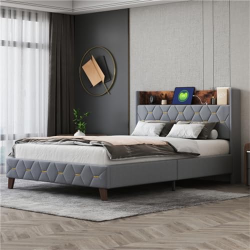 Imagen Cama tapizada con puerto usb y cabecero de almacenamiento elegancia y comodidad en tu dormitorio