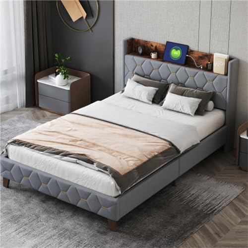 Imagen Cama tapizada con puerto usb y cabecero de almacenamiento elegancia y comodidad en tu dormitorio