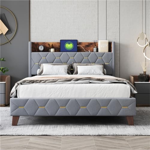 Imagen Cama tapizada con puerto usb y cabecero de almacenamiento elegancia y comodidad en tu dormitorio