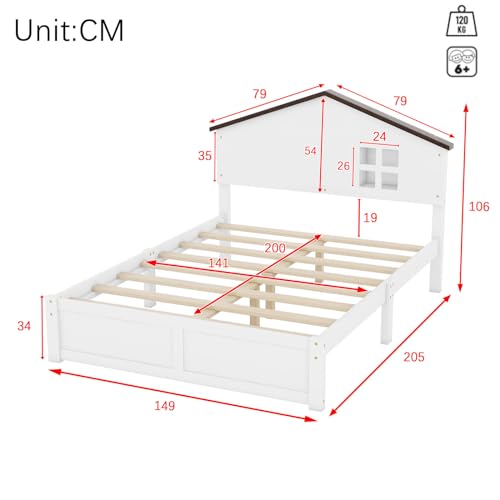 Imagen Cama infantil casita con luz led y somier de madera maciza