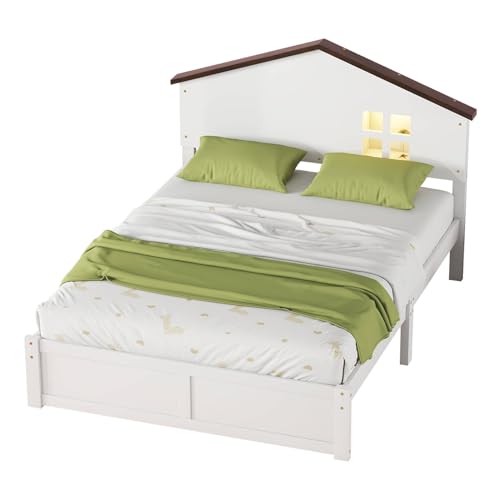 Imagen Cama infantil casita con luz led y somier de madera maciza