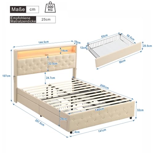 Imagen Cama inteligente con almacenamiento y luces led