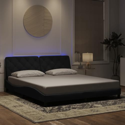 Imagen Estructura de cama con luces led y terciopelo negro 180x200 cm ilumina tu dormitorio