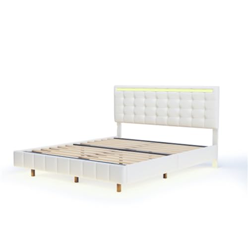 Imagen Descansa con estilo en la cama flotante tapizada con luces led y ropa de cama agradable para la piel 