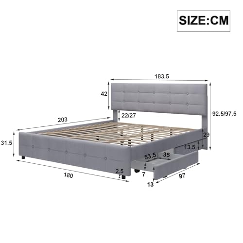 Imagen Cama tapizada 180x200 con almacenaje y estilo clasico en tela de alta gama - gray