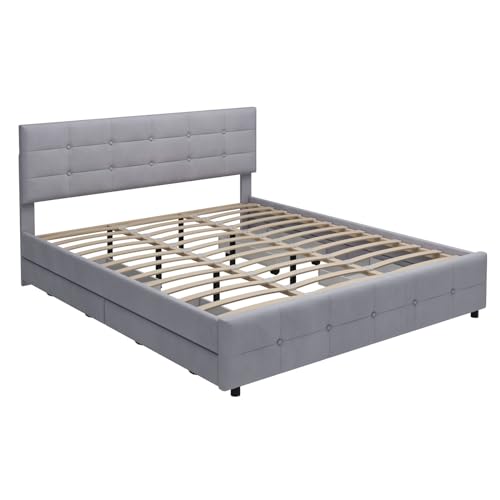 Imagen Cama tapizada 180x200 con almacenaje y estilo clasico en tela de alta gama - gray