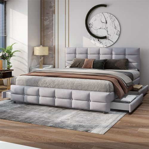 Imagen Cama tapizada 180x200 con almacenaje y estilo clasico en tela de alta gama - gray