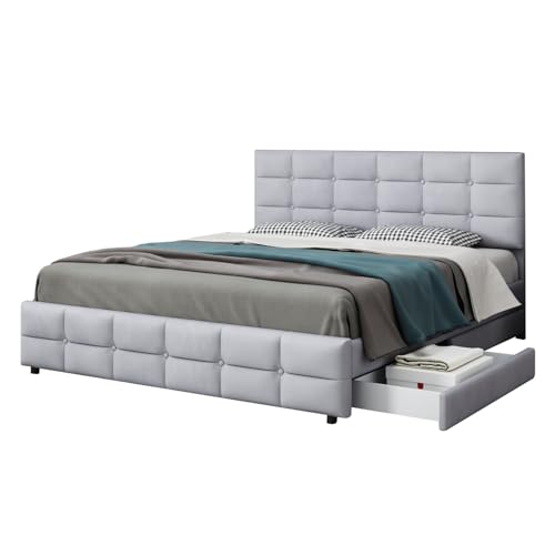 Imagen Cama tapizada 180x200 con almacenaje y estilo clasico en tela de alta gama - gray