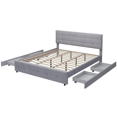 Imagen Cama tapizada 180x200 con almacenaje y estilo clasico en tela de alta gama - gray