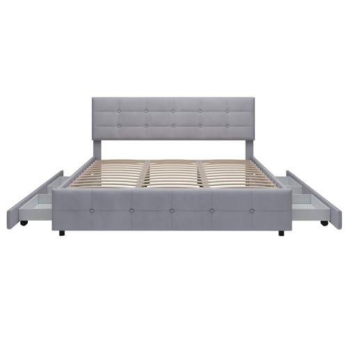 Imagen Cama tapizada 180x200 con almacenaje y estilo clasico en tela de alta gama - gray