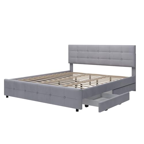 Imagen Cama tapizada 180x200 con almacenaje y estilo clasico en tela de alta gama - gray