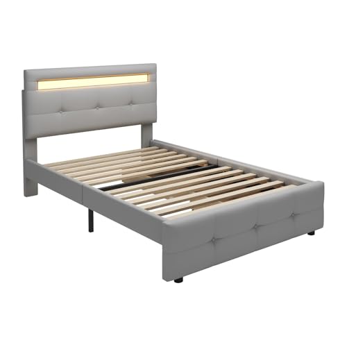 Imagen Cama tapizada con luces led y cajones de almacenamiento