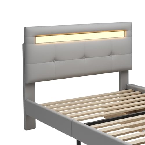 Imagen Cama tapizada con luces led y cajones de almacenamiento