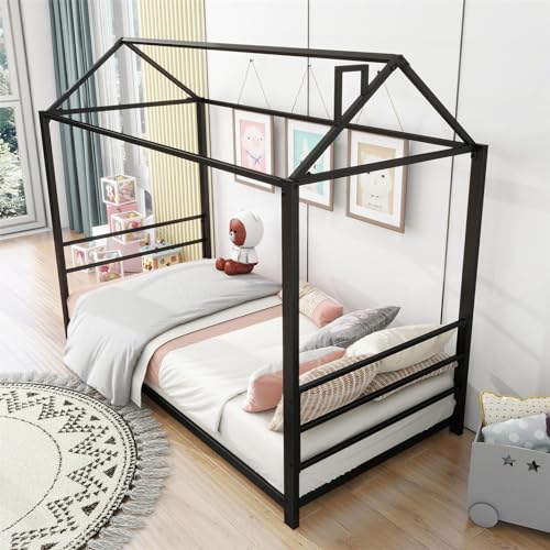 Imagen Cama infantil en forma de casa negra 90x200 ideal para niños