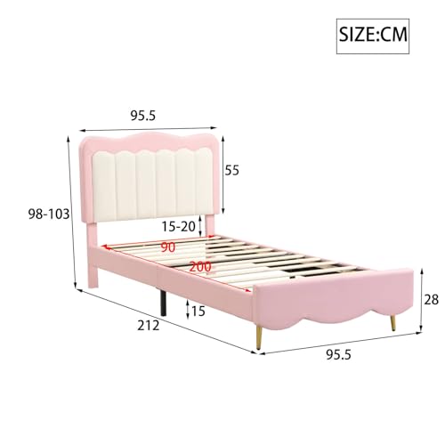 Imagen Cama doble para niñas con cabecera ajustable en rosa 