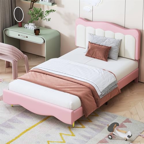 Imagen Cama doble para niñas con cabecera ajustable en rosa 