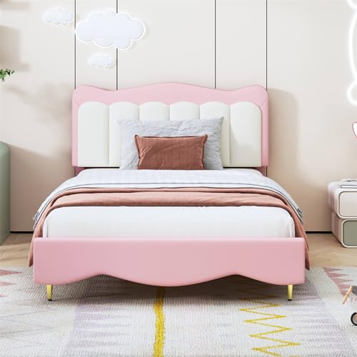 Imagen Cama doble para niñas con cabecera ajustable en rosa 