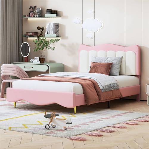 Imagen Cama doble para niñas con cabecera ajustable en rosa 